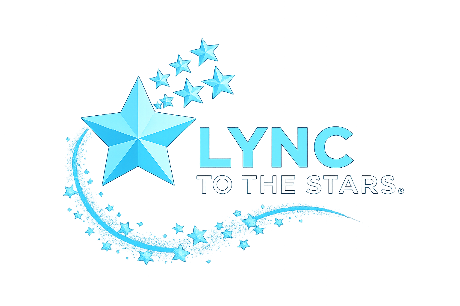 Lync to the Stars logo, with a bright turquoise star and smaller stars